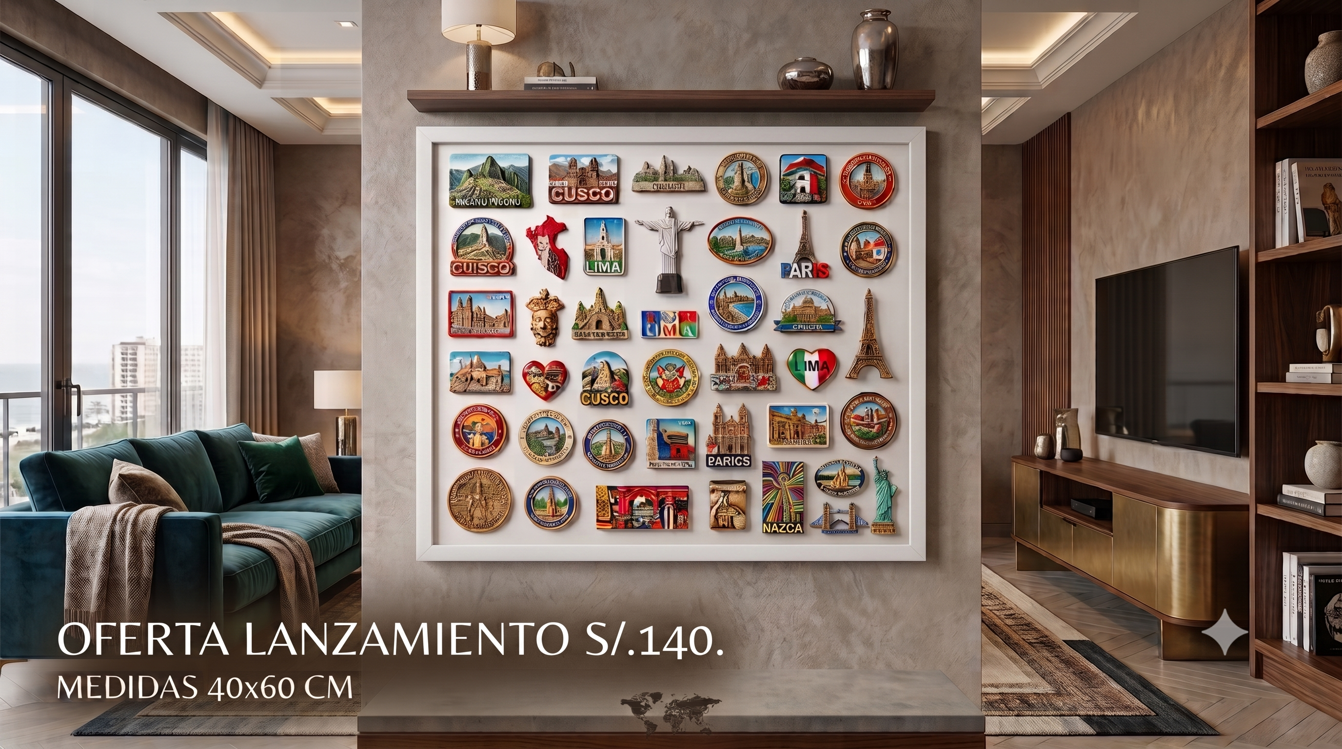 Cuadro Metálico - Para Imanes 40x60 - Marco Negro Fondo Blanco